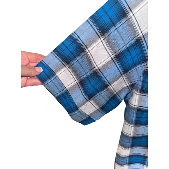 Ely Cattleman Men L Wrinkle Resistant Plaid Short Sleeve Western Shirt Blue/Whit - Picture 4 of 8